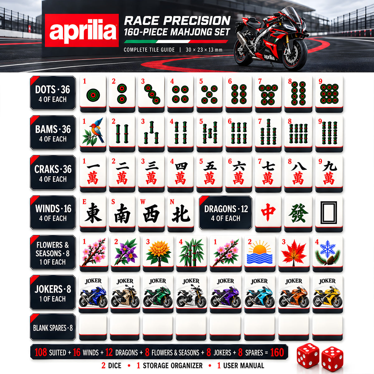 Premium APR Mahjong Tiles Set PVNA